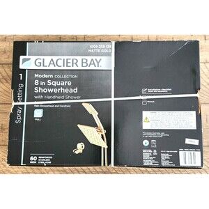 Glacier Bay 8" Square Showerhead with Handheld Shower Matte Gold New Sealed